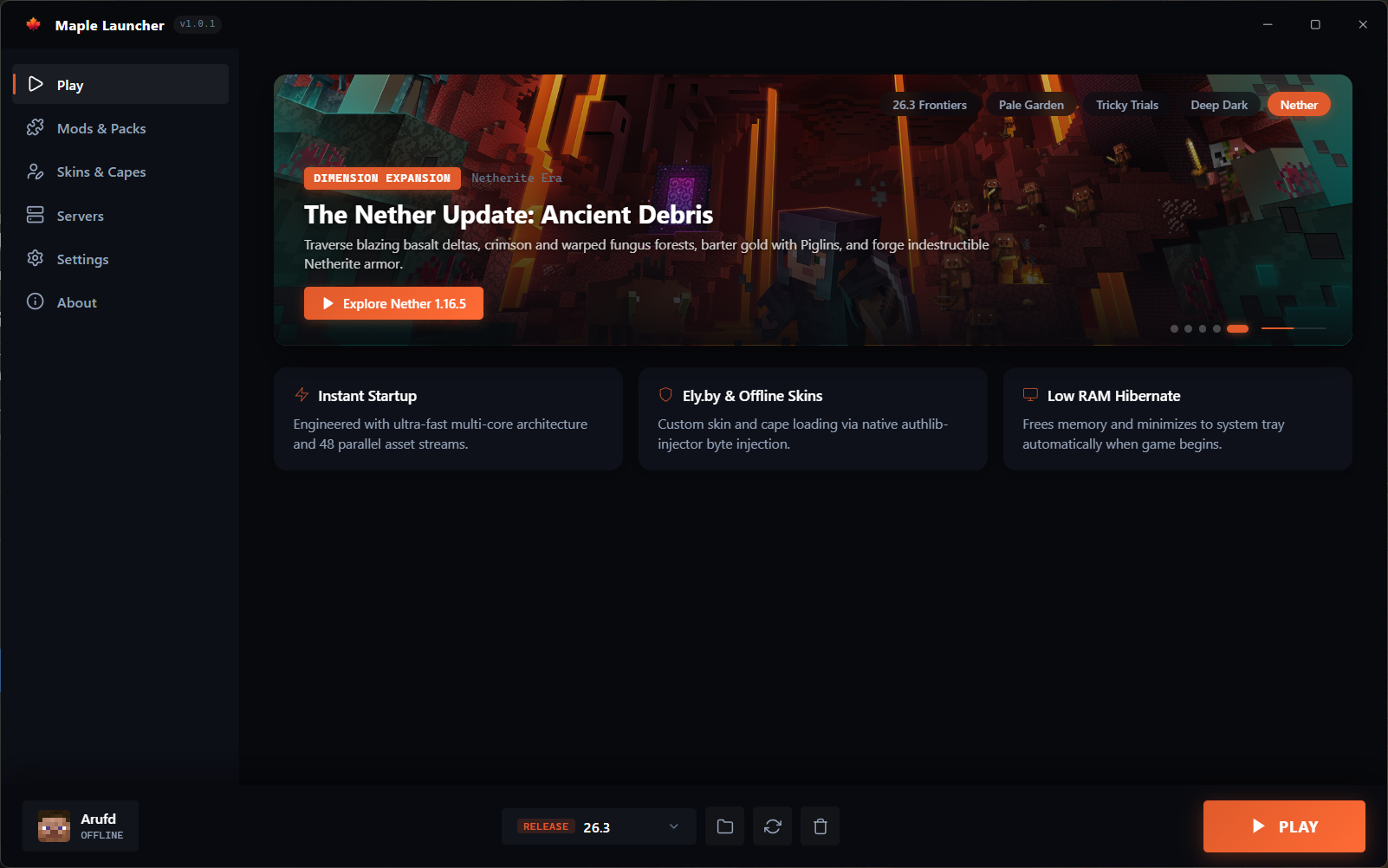 Maple Launcher Play Tab Screenshot